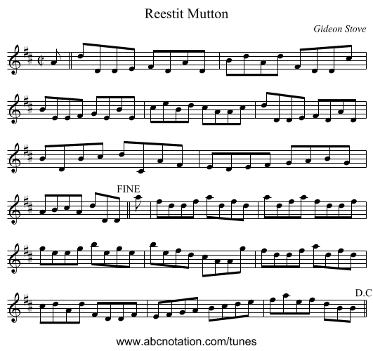 Reestit Mutton - staff notation