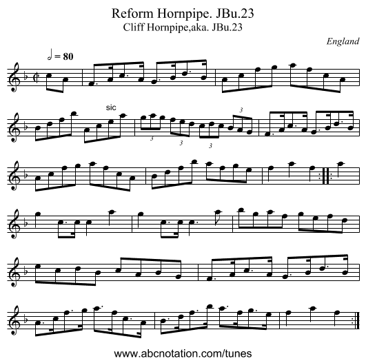 Reform Hornpipe. JBu.23 - staff notation
