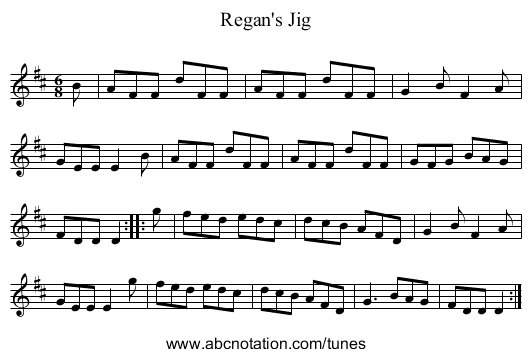 Regan's Jig - staff notation