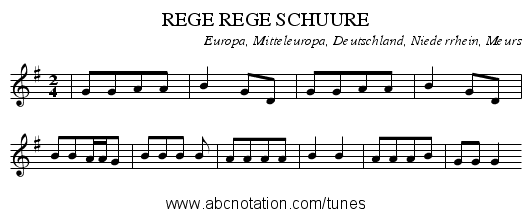 REGE REGE SCHUURE - staff notation