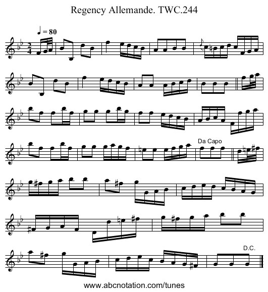 Regency Allemande. TWC.244 - staff notation