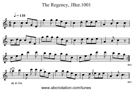 Regency, JBut.1001, The - staff notation