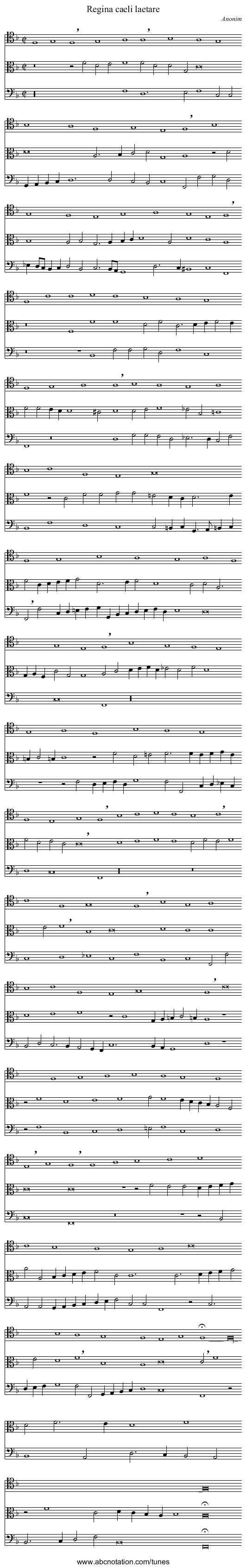 Regina caeli laetare - staff notation