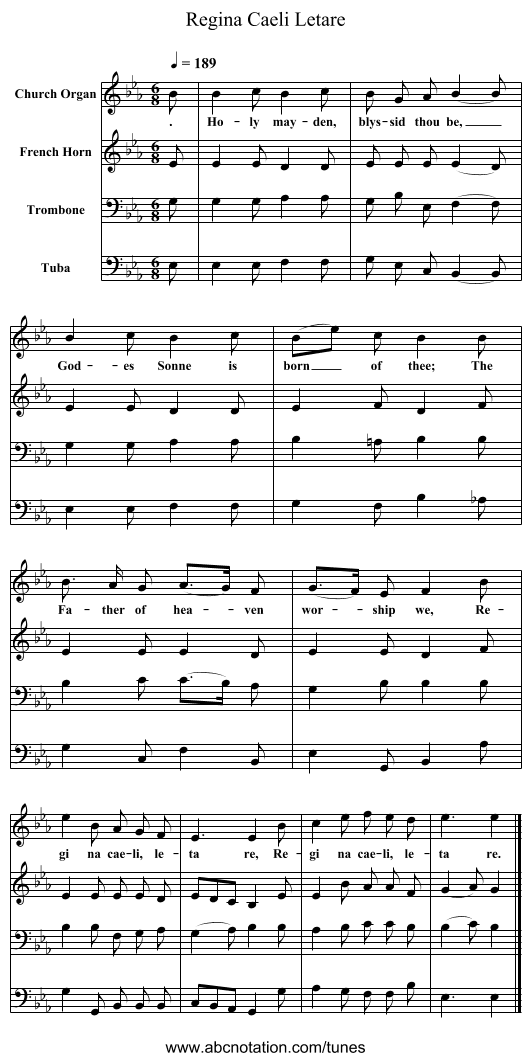 Regina Caeli Letare - staff notation