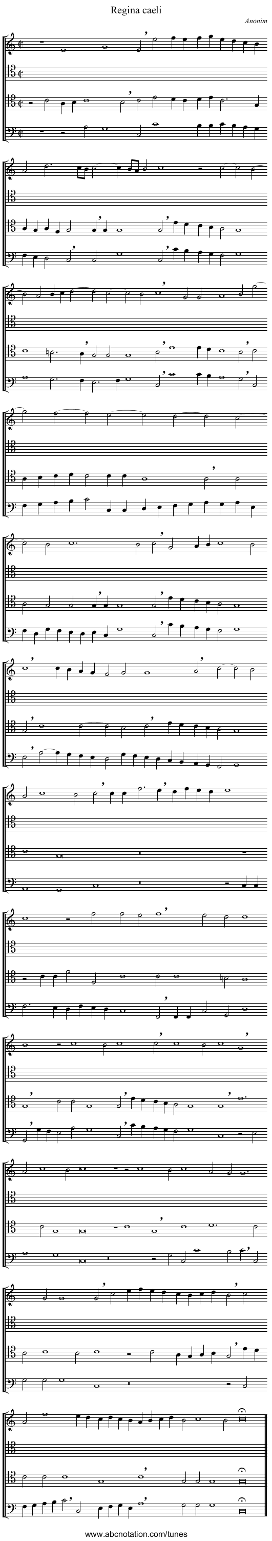 Regina caeli - staff notation