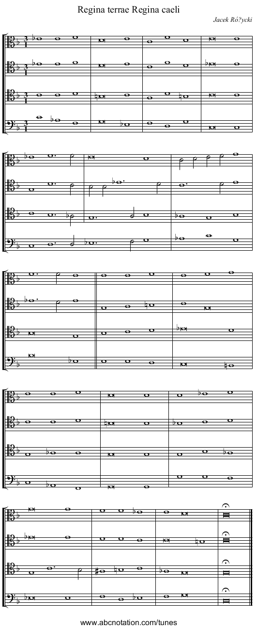 Regina terrae Regina caeli - staff notation