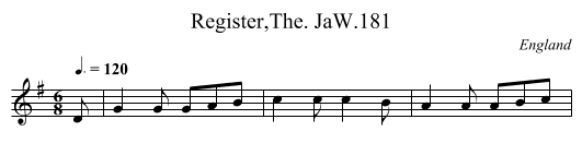 Register,The. JaW.181 - staff notation