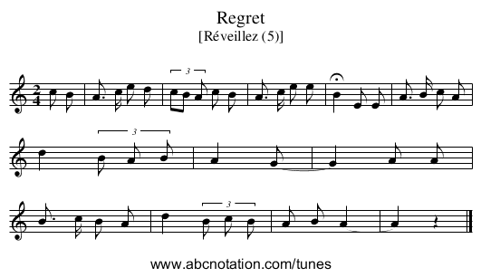 Regret - staff notation