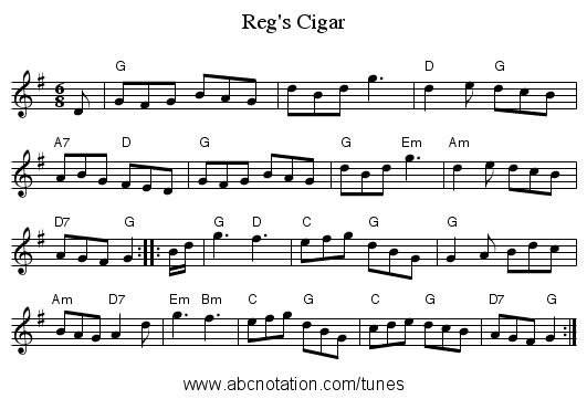 Reg's Cigar - staff notation