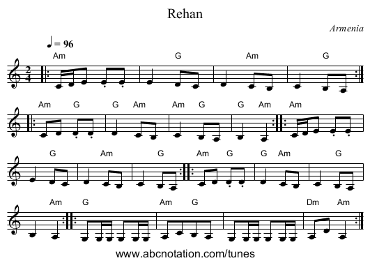 Rehan - staff notation