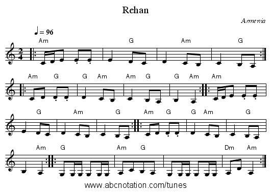 Rehan - staff notation