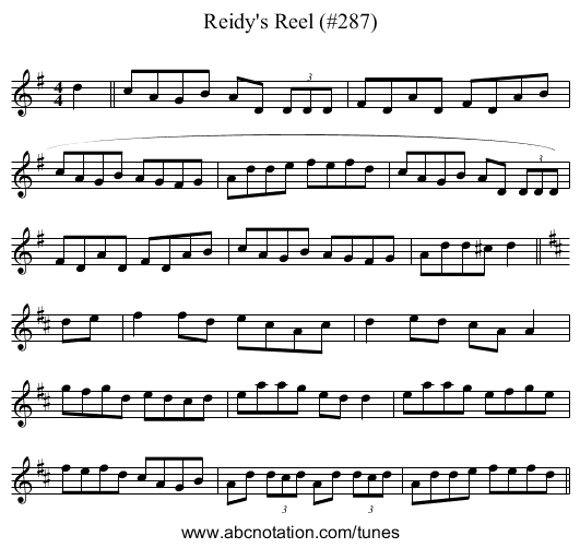Reidy's Reel (#287) - staff notation