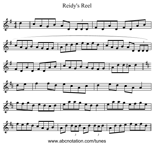 Reidy's Reel - staff notation