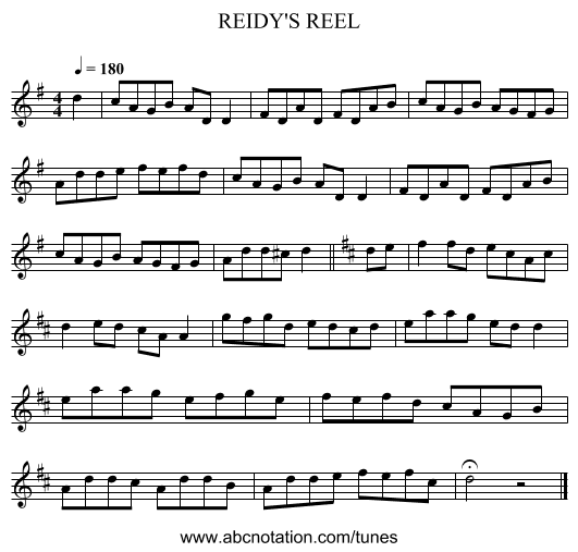 REIDY'S REEL - staff notation