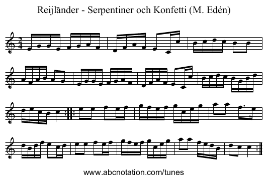 Reijländer - Serpentiner och Konfetti (M. Edén) - staff notation