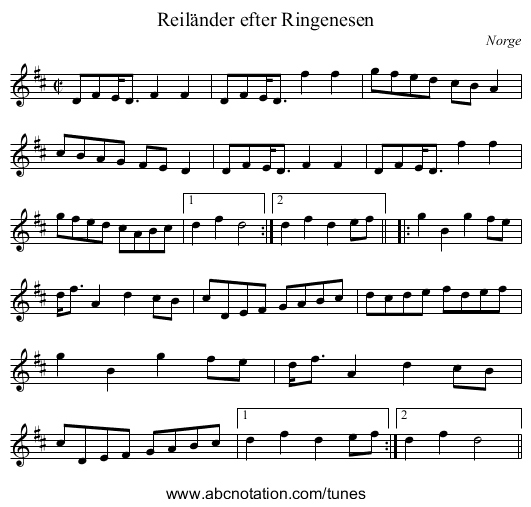 Reil&auml;nder efter Ringenesen - staff notation