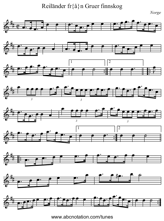 Reil&auml;nder fr&aring;n Gruer finnskog - staff notation