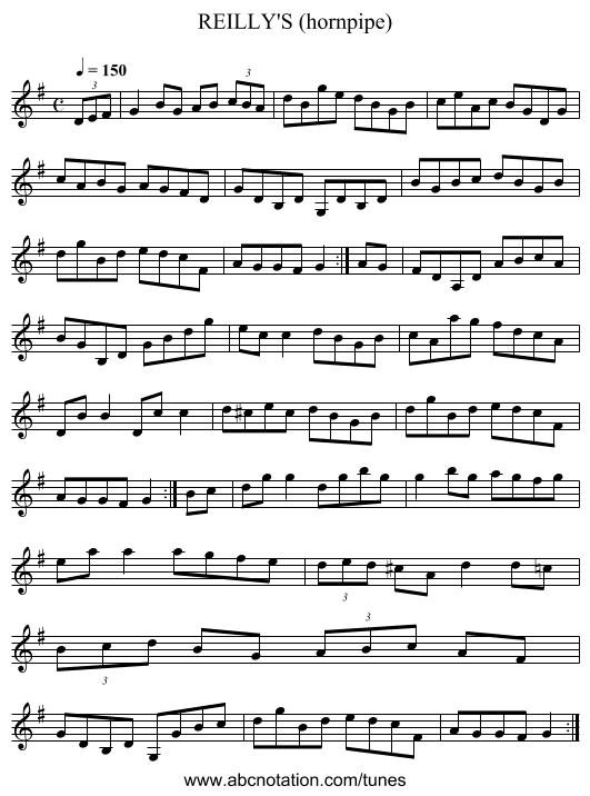 REILLY'S (hornpipe) - staff notation