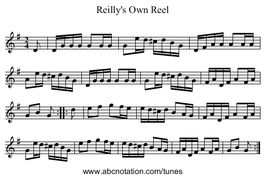 Reilly's Own Reel - staff notation