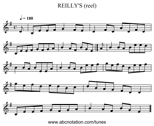 REILLY'S (reel) - staff notation