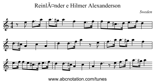 ReinlÃ¤nder e Hilmer Alexanderson - staff notation