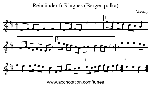 Reinländer fr Ringnes (Bergen polka) - staff notation