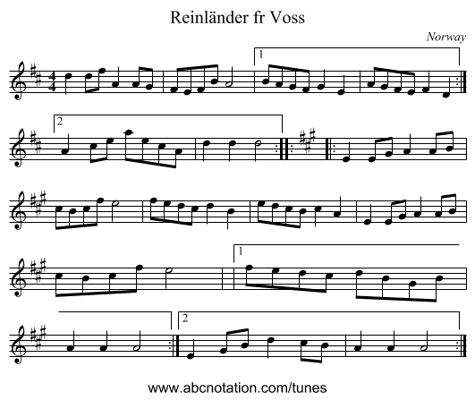 Reinländer fr Voss - staff notation