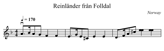 Reinländer från Folldal - staff notation