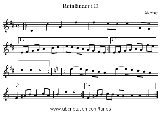 Reinl&auml;nder i D - staff notation
