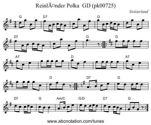 ReinlÃ¤nder Polka  GD (pk00725) - staff notation