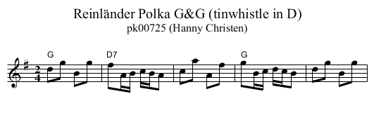 Reinl&auml;nder Polka G&G (tinwhistle in D) - staff notation
