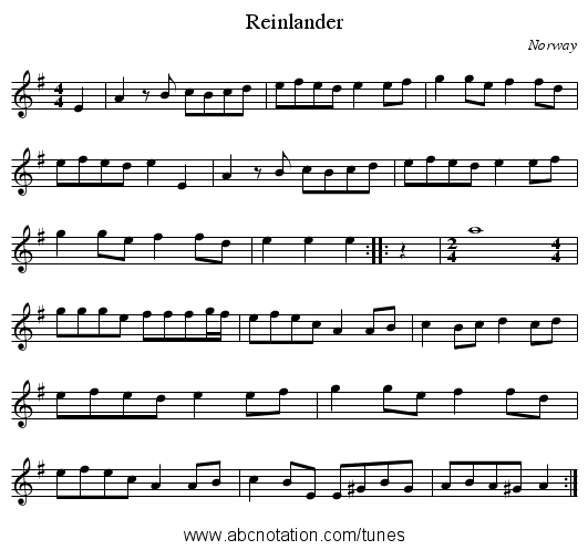 Reinlander - staff notation