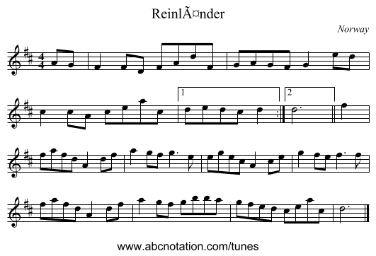 ReinlÃ¤nder - staff notation