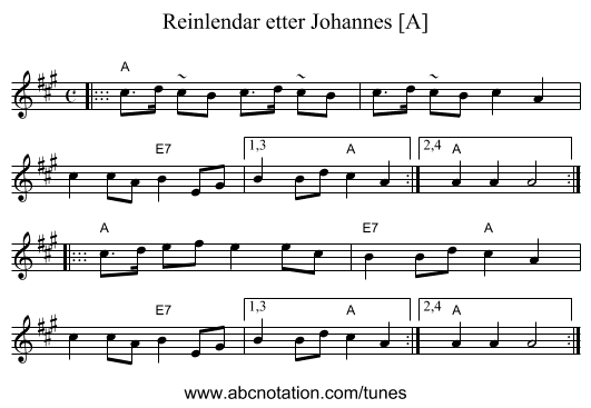 Reinlendar etter Johannes [A] - staff notation