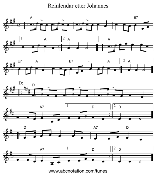 Reinlendar etter Johannes - staff notation