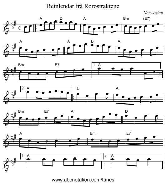 Reinlendar fr&aring; R&oslash;rostraktene - staff notation