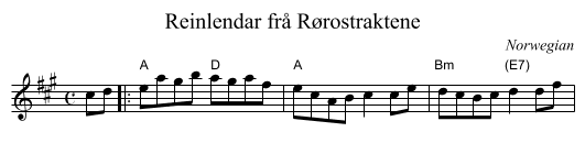 Reinlendar fr&aring; R&oslash;rostraktene - staff notation