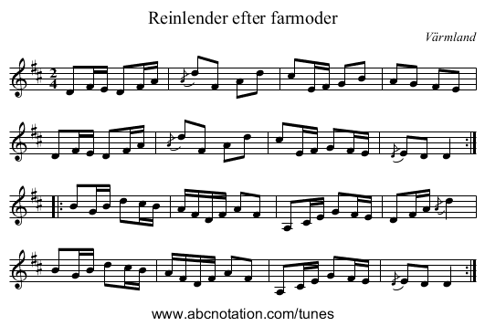Reinlender efter farmoder - staff notation