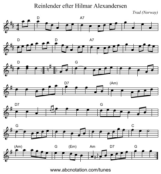 Reinlender efter Hilmar Alexandersen - staff notation