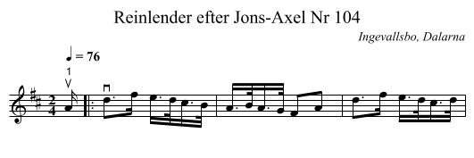 Reinlender efter Jons-Axel Nr 104 - staff notation