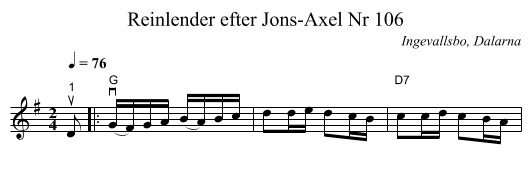 Reinlender efter Jons-Axel Nr 106 - staff notation