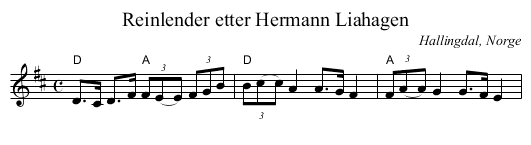 Reinlender etter Hermann Liahagen - staff notation