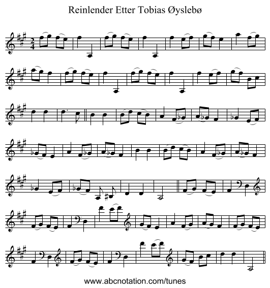 Reinlender Etter Tobias Øyslebø - staff notation