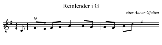 Reinlender i G - staff notation