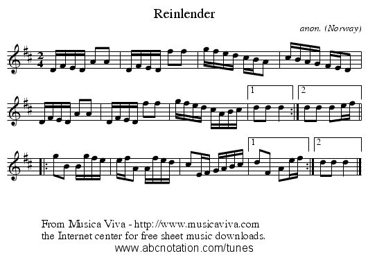 Reinlender - staff notation