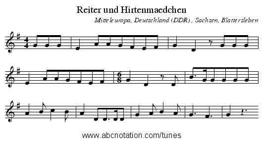 Reiter und Hirtenmaedchen - staff notation