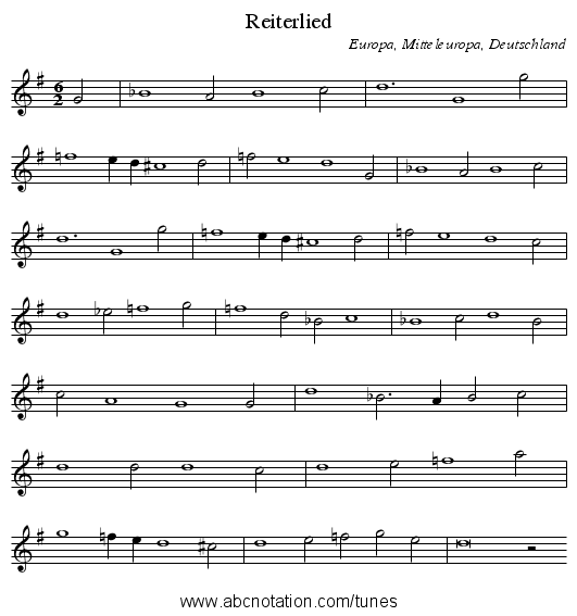 Reiterlied - staff notation