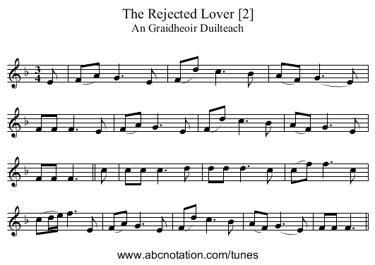 Rejected Lover [2], The - staff notation