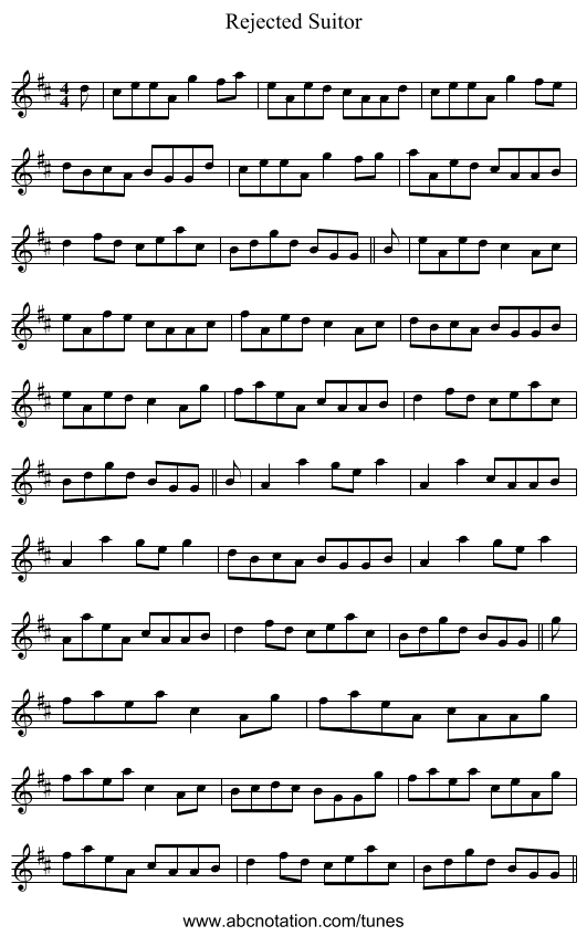 Rejected Suitor - staff notation