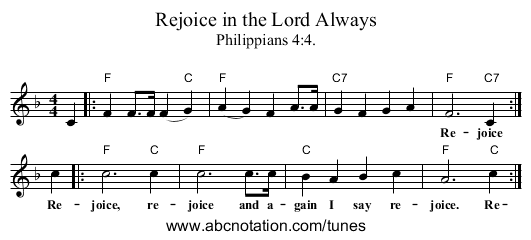 Rejoice in the Lord Always - staff notation